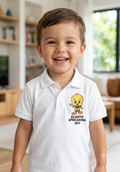 Kids White "Always Spreading Joy" Cute Bird Cartoon Polo T-Shirt